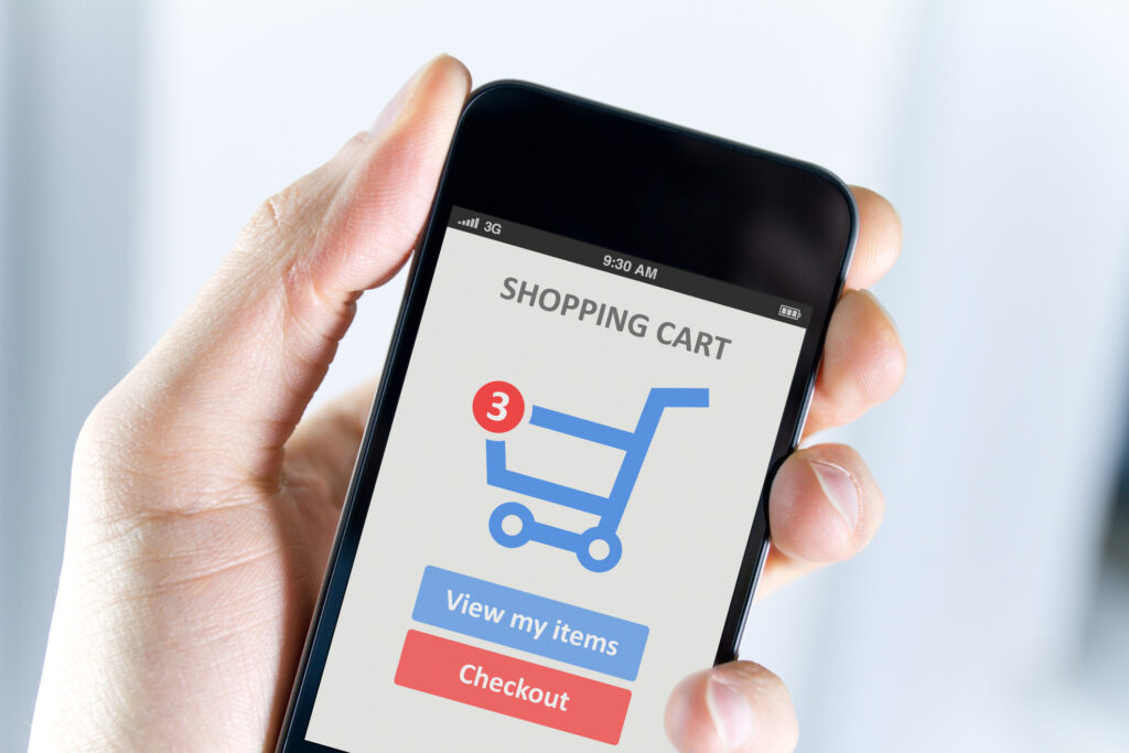 online shopping cart viewed on mobile phone